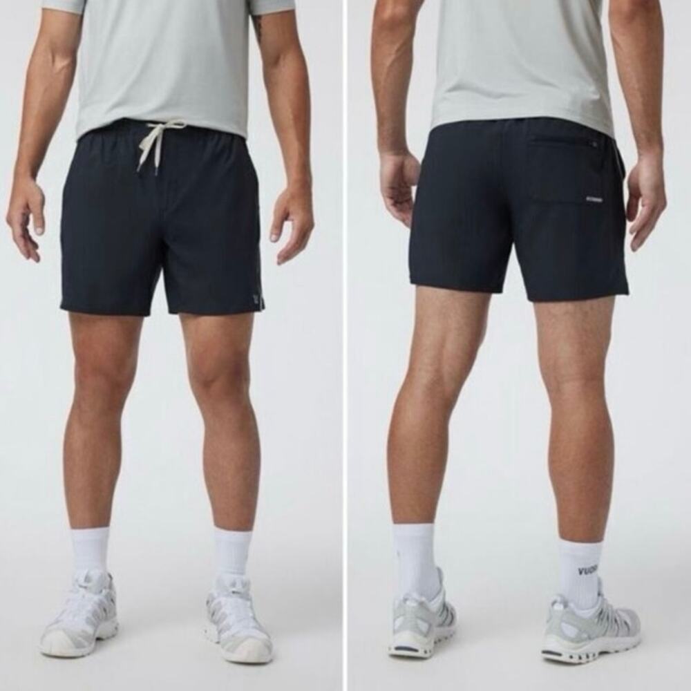 Vuori Men’s Trail Shorts 2.0 Black Lined Drawstring Performance Athletic Shorts